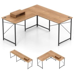 Transformuojamas kampinis L formos stalas su monitoriaus stovu 150 x 150 cm (Natūrali)